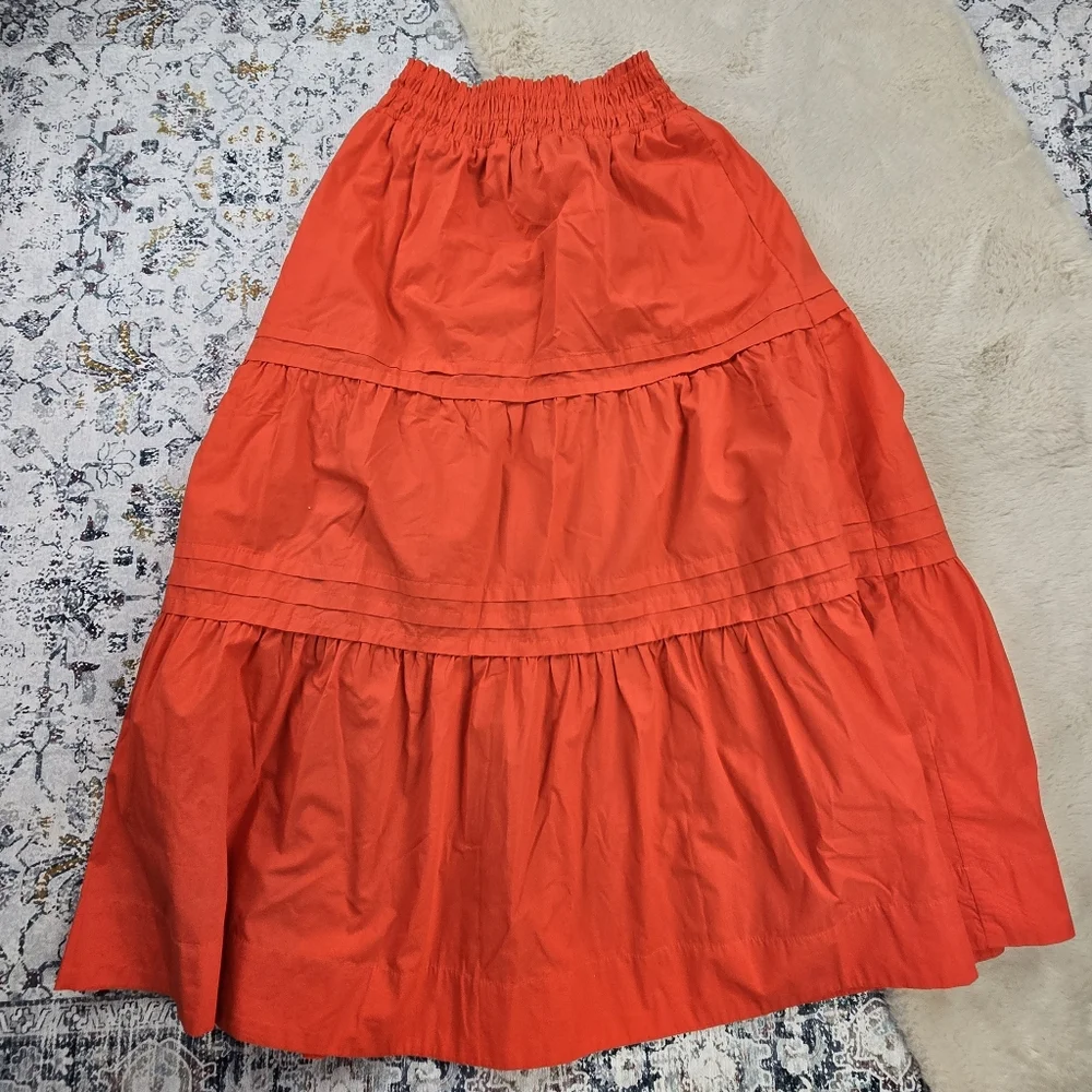 Quince 100% Organic Cotton Poplin Tiered Maxi Skirt Vermilion Red Women Medium - Picture 5 of 9